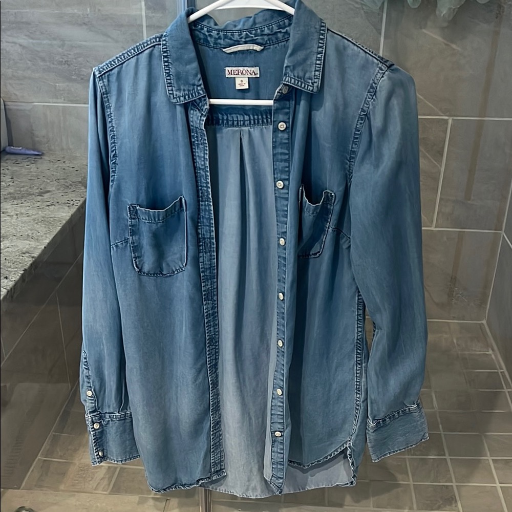 Merona Chambray Button Down Collar Cuffed Sleeve Shirt